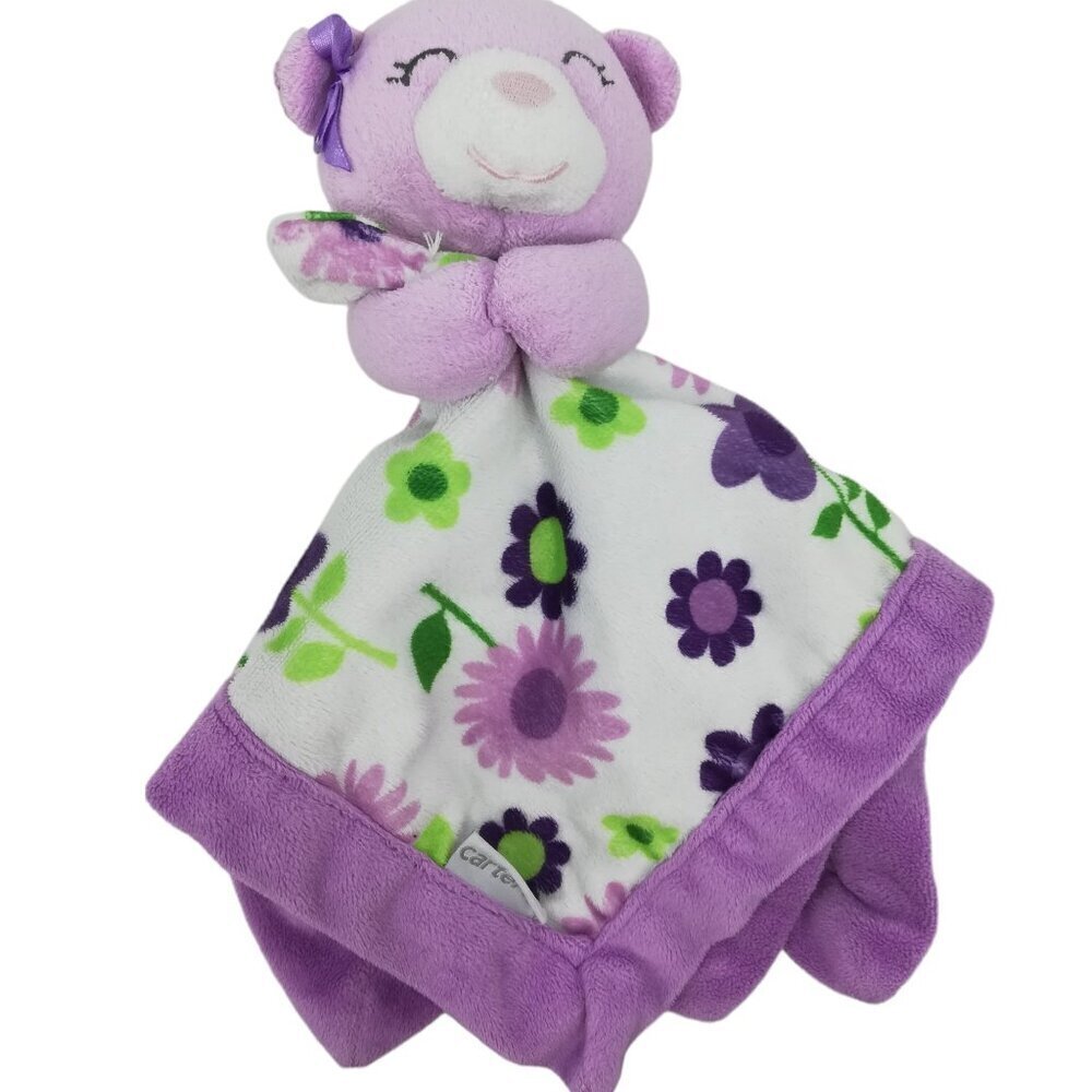 Carters Purple Flower Bear Plush Lovey Lovie Security Blanket Lilac Lavender - Picture 8 of 9